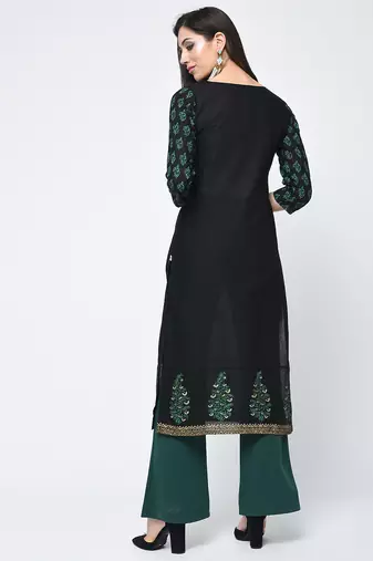 cotton block printed straight kurta,black,(s,m,l,xl,2xl,3xl)