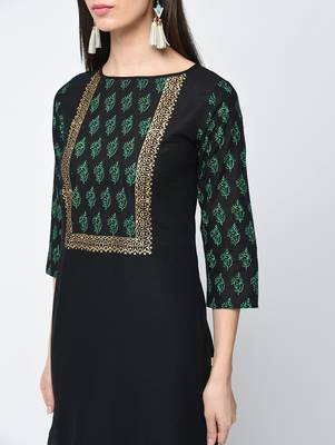 cotton block printed straight kurta,black,(s,m,l,xl,2xl,3xl) 4