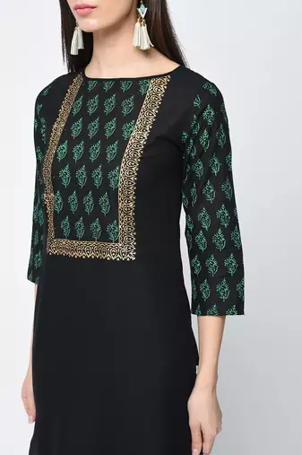 cotton block printed straight kurta,black,(s,m,l,xl,2xl,3xl)