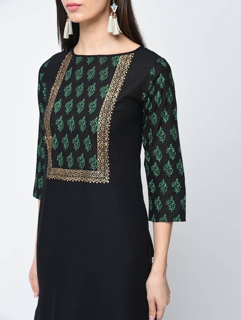 cotton block printed straight kurta,black,(s,m,l,xl,2xl,3xl)