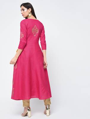 Cotton block printed angrakha kurta,fuchsia,(s,m,l,xl,2xl,3xl) 3