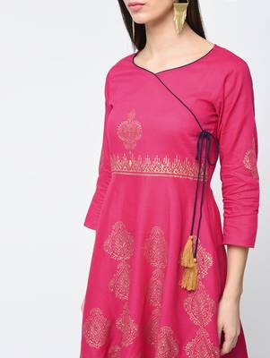 Cotton block printed angrakha kurta,fuchsia,(s,m,l,xl,2xl,3xl) 4