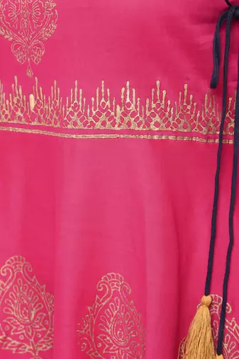 Cotton block printed angrakha kurta,fuchsia,(s,m,l,xl,2xl,3xl)