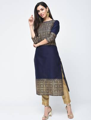 cotton block printed straight kurta,navy blue,(s,m,l,xl,2xl,3xl) 1