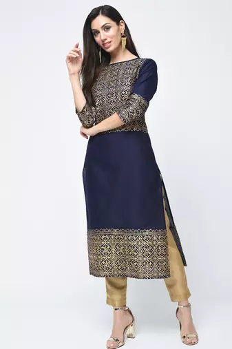 cotton block printed straight kurta,navy blue,(s,m,l,xl,2xl,3xl)