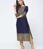 cotton block printed straight kurta,navy blue,(s,m,l,xl,2xl,3xl)