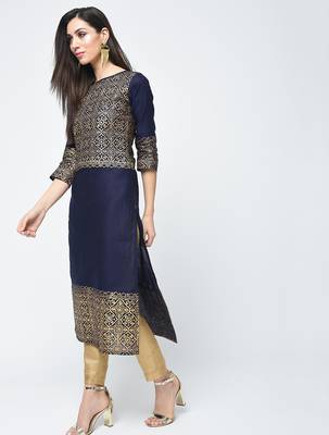 cotton block printed straight kurta,navy blue,(s,m,l,xl,2xl,3xl) 2