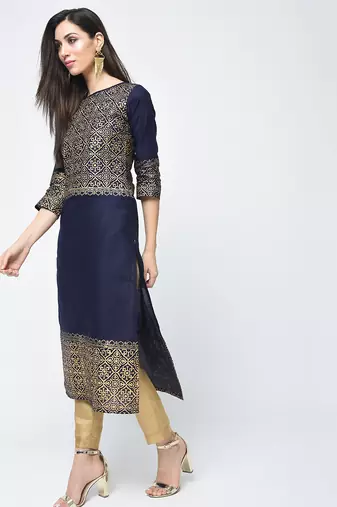 cotton block printed straight kurta,navy blue,(s,m,l,xl,2xl,3xl)