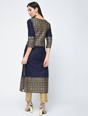 cotton block printed straight kurta,navy blue,(s,m,l,xl,2xl,3xl) 3