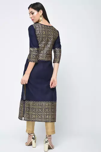 cotton block printed straight kurta,navy blue,(s,m,l,xl,2xl,3xl)