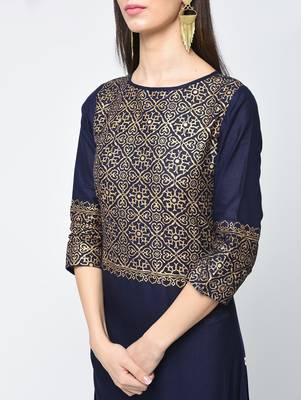 cotton block printed straight kurta,navy blue,(s,m,l,xl,2xl,3xl) 4