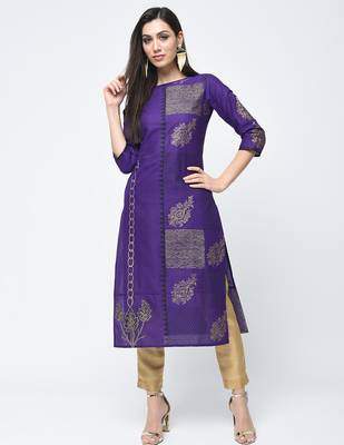 cotton foil printed straight kurta,purple,(s,m,l,xl,2xl,3xl) 1
