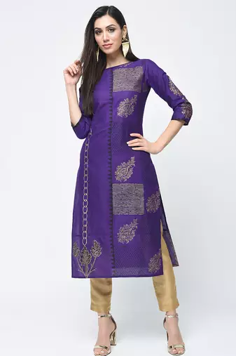 cotton foil printed straight kurta,purple,(s,m,l,xl,2xl,3xl)
