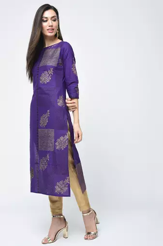cotton foil printed straight kurta,purple,(s,m,l,xl,2xl,3xl)