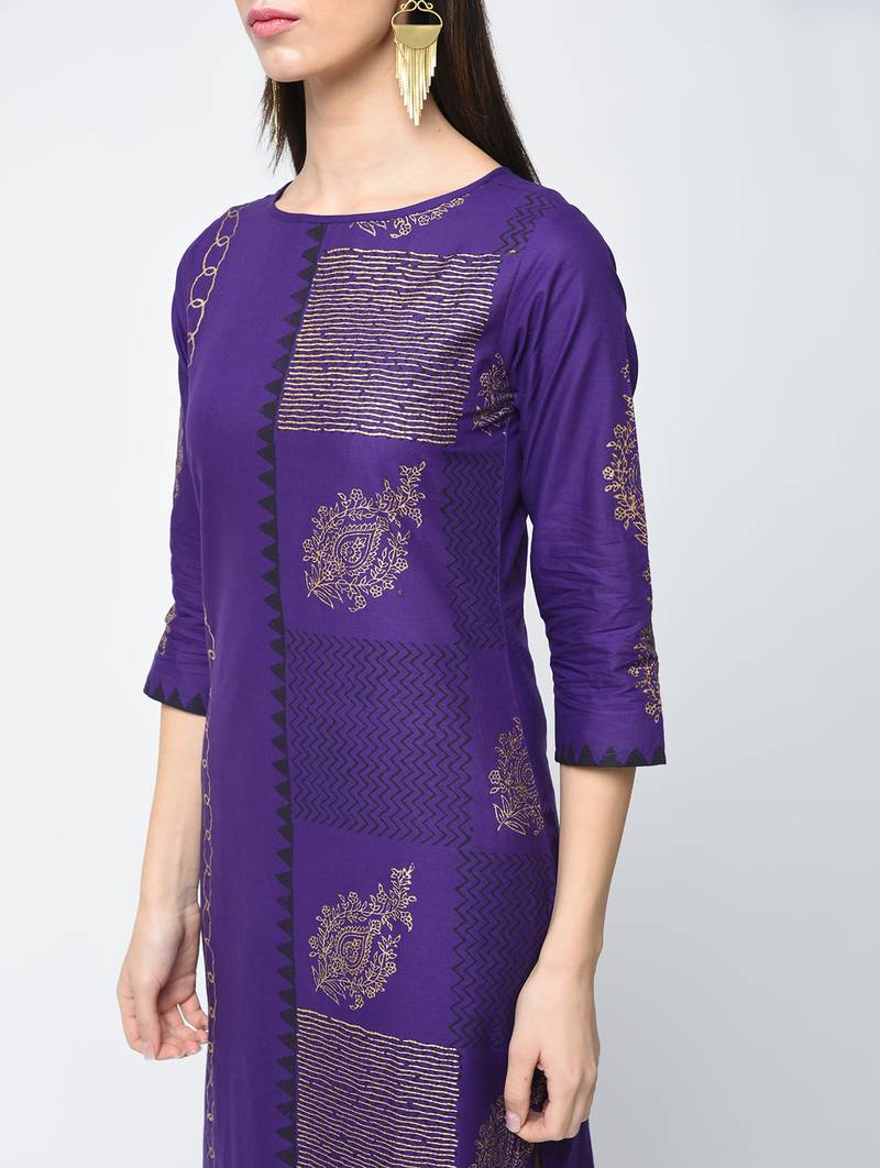 cotton foil printed straight kurta,purple,(s,m,l,xl,2xl,3xl)