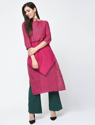 cotton block printed straight kurta,pink,(s,m,l,xl,2xl,3xl) 1
