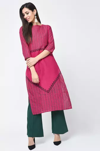 cotton block printed straight kurta,pink,(s,m,l,xl,2xl,3xl)