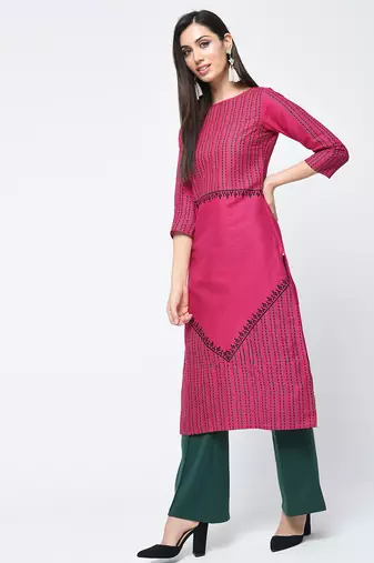 cotton block printed straight kurta,pink,(s,m,l,xl,2xl,3xl)