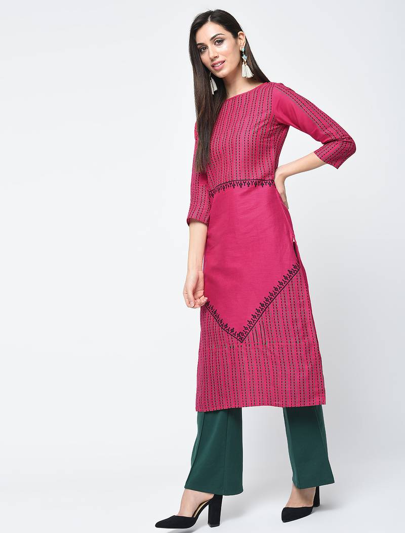 cotton block printed straight kurta,pink,(s,m,l,xl,2xl,3xl)