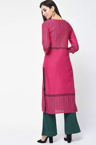 cotton block printed straight kurta,pink,(s,m,l,xl,2xl,3xl)