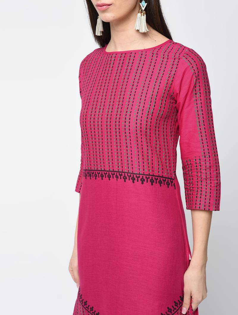cotton block printed straight kurta,pink,(s,m,l,xl,2xl,3xl)