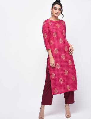 cotton block printed straight kurta,pink,(s,m,l,xl,2xl,3xl) 1