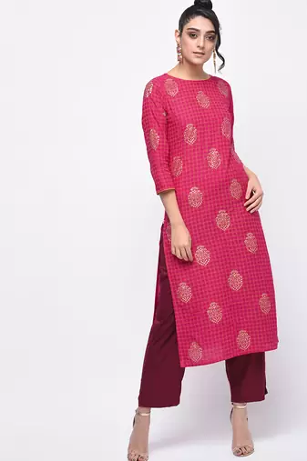 cotton block printed straight kurta,pink,(s,m,l,xl,2xl,3xl)