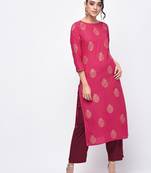 cotton block printed straight kurta,pink,(s,m,l,xl,2xl,3xl)