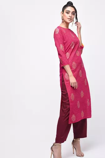 cotton block printed straight kurta,pink,(s,m,l,xl,2xl,3xl)
