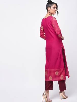 cotton block printed straight kurta,pink,(s,m,l,xl,2xl,3xl) 3