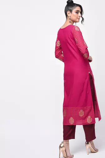 cotton block printed straight kurta,pink,(s,m,l,xl,2xl,3xl)