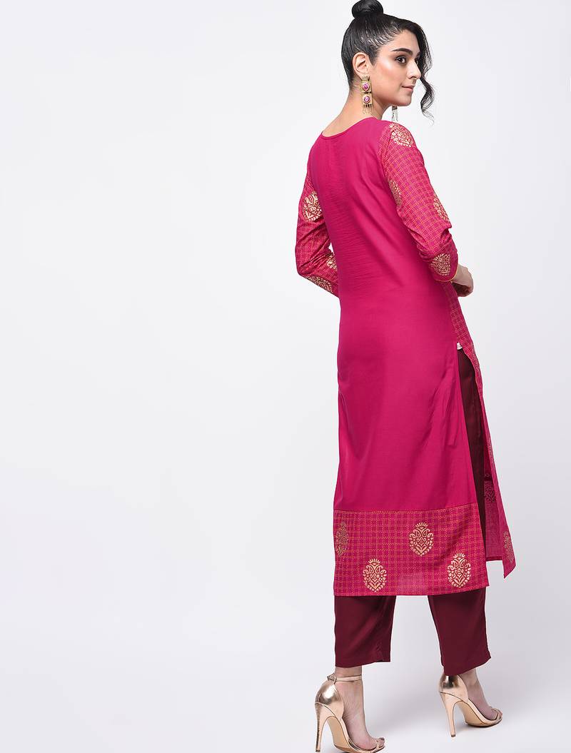 cotton block printed straight kurta,pink,(s,m,l,xl,2xl,3xl)