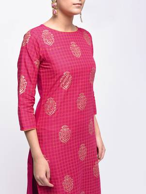 cotton block printed straight kurta,pink,(s,m,l,xl,2xl,3xl) 4