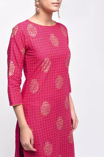 cotton block printed straight kurta,pink,(s,m,l,xl,2xl,3xl)