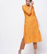 cotton block printed straight kurta,yellow,(s,m,l,xl,2xl,3xl)