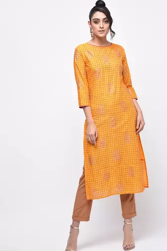 cotton block printed straight kurta,yellow,(s,m,l,xl,2xl,3xl)