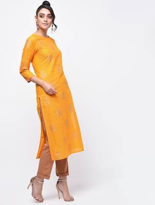 cotton block printed straight kurta,yellow,(s,m,l,xl,2xl,3xl) 3