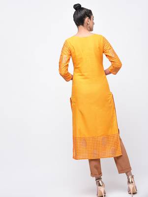 cotton block printed straight kurta,yellow,(s,m,l,xl,2xl,3xl) 4