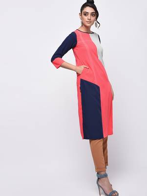 crepe c olour block straight kurta,pink,(s,m,l,xl,2xl,3xl) 1