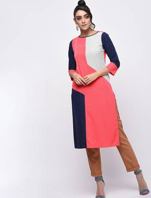 crepe c olour block straight kurta,pink,(s,m,l,xl,2xl,3xl) 2