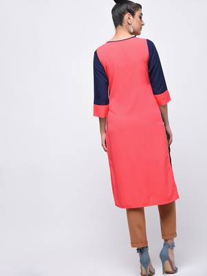 crepe c olour block straight kurta,pink,(s,m,l,xl,2xl,3xl) 3