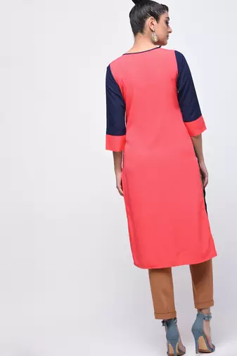 crepe c olour block straight kurta,pink,(s,m,l,xl,2xl,3xl)