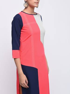 crepe c olour block straight kurta,pink,(s,m,l,xl,2xl,3xl) 4