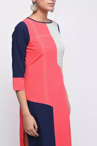 crepe c olour block straight kurta,pink,(s,m,l,xl,2xl,3xl)
