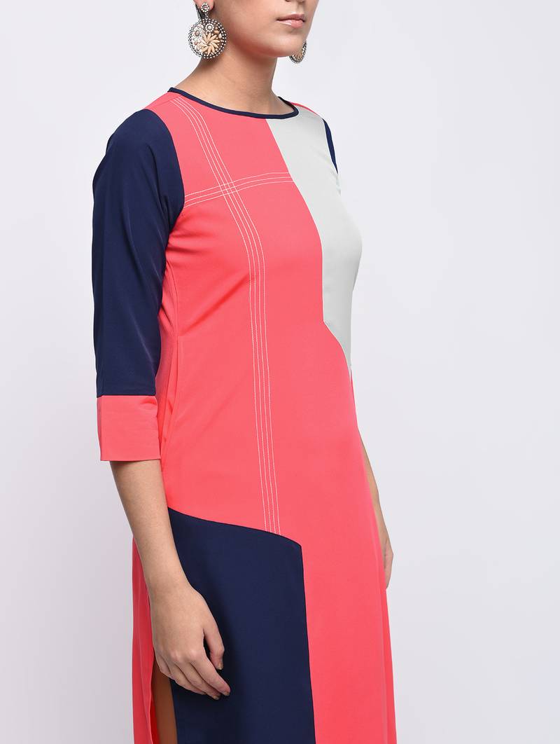 crepe c olour block straight kurta,pink,(s,m,l,xl,2xl,3xl)