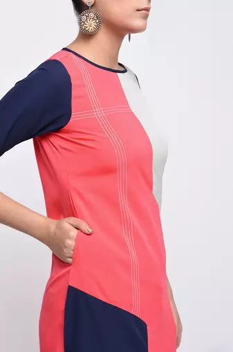 crepe c olour block straight kurta,pink,(s,m,l,xl,2xl,3xl)