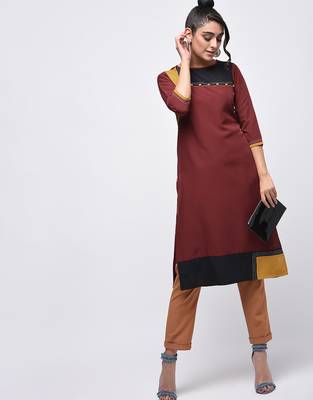 crepe color block straight kurta,brown,(s,m,l,xl,2xl,3xl) 1
