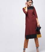 crepe color block straight kurta,brown,(s,m,l,xl,2xl,3xl)