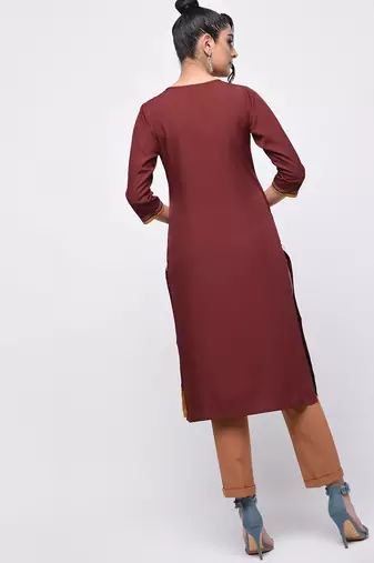 crepe color block straight kurta,brown,(s,m,l,xl,2xl,3xl)