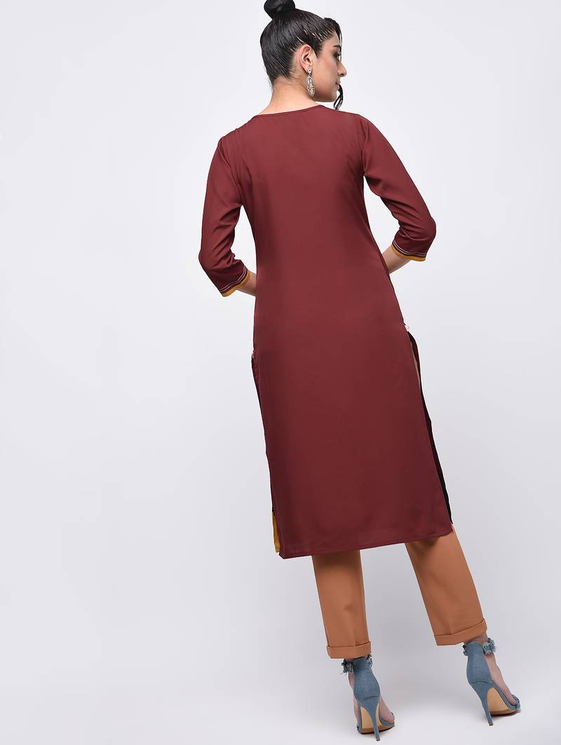 crepe color block straight kurta,brown,(s,m,l,xl,2xl,3xl)